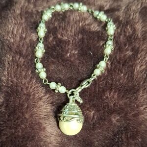 Vtg Large Drop Glass Pearl Charm Bracelet Seed Silvertone Teardrop Heart Tennis